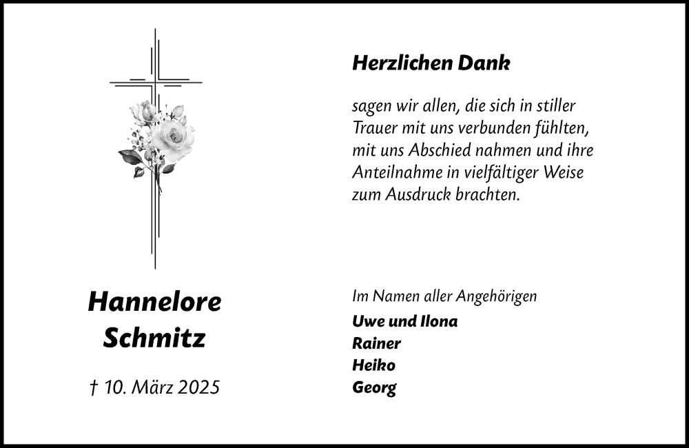  Traueranzeige für Hannelore Schmitz vom 12.04.2025 aus Rüsselsheimer Echo