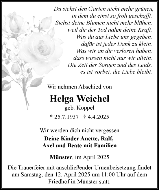Traueranzeige von Helga Weichel von Camberger Anzeiger