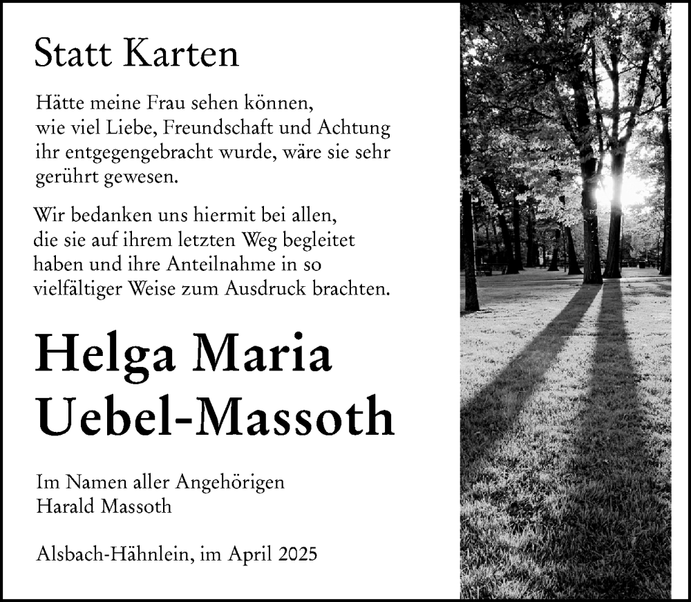  Traueranzeige für Helga Maria Uebel-Massoth vom 12.04.2025 aus Darmstädter Echo