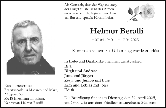 Traueranzeige von Helmut Beralli von Allgemeine Zeitung Rheinhessen-Nahe