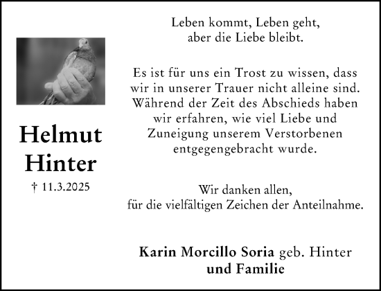 Traueranzeige von Helmut Hinter von Wiesbadener Kurier