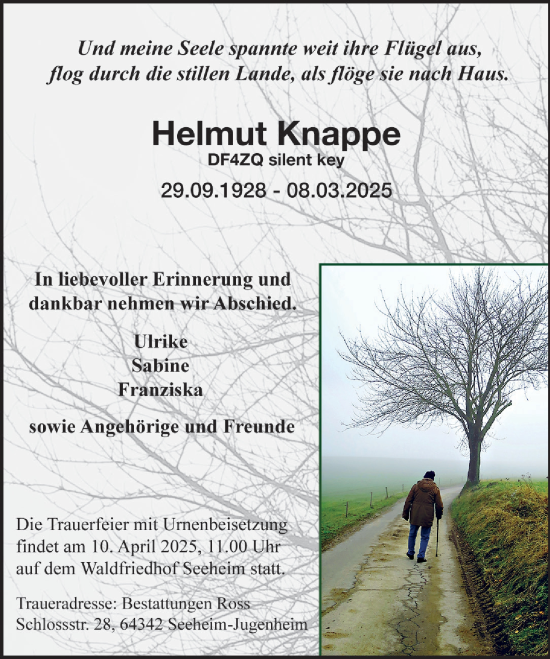 Traueranzeige von Helmut Knappe von Darmstädter Echo