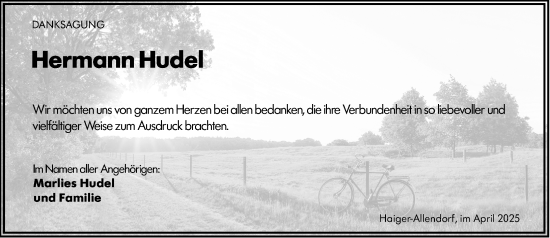 Traueranzeige von Hermann Hudel von Dill Block
