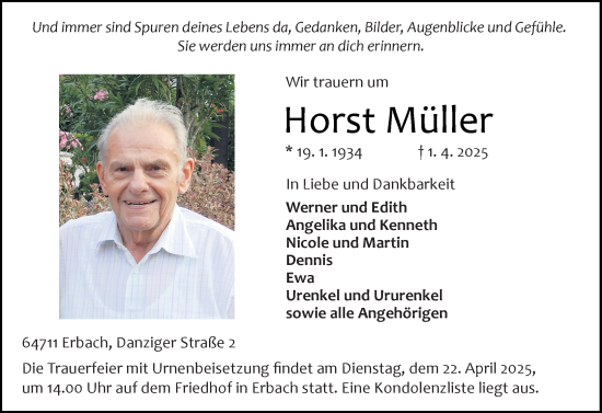 Traueranzeige von Horst Müller von Odenwälder Echo