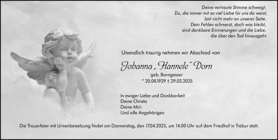 Traueranzeige von Johanna Dorn von Groß-Gerauer Echo