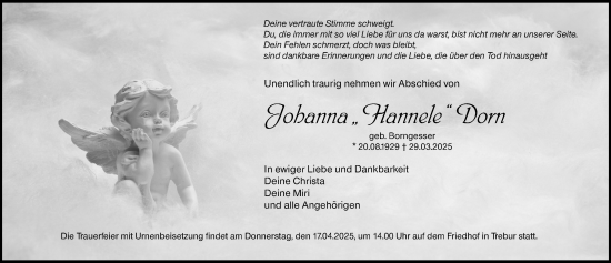 Traueranzeige von Johanna Dorn von Groß-Gerauer Echo