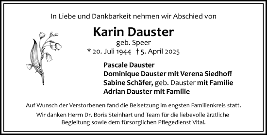 Traueranzeige von Karin Dauster von Wiesbadener Kurier