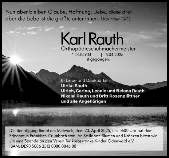 Traueranzeige von Karl Rauth von Odenwälder Echo