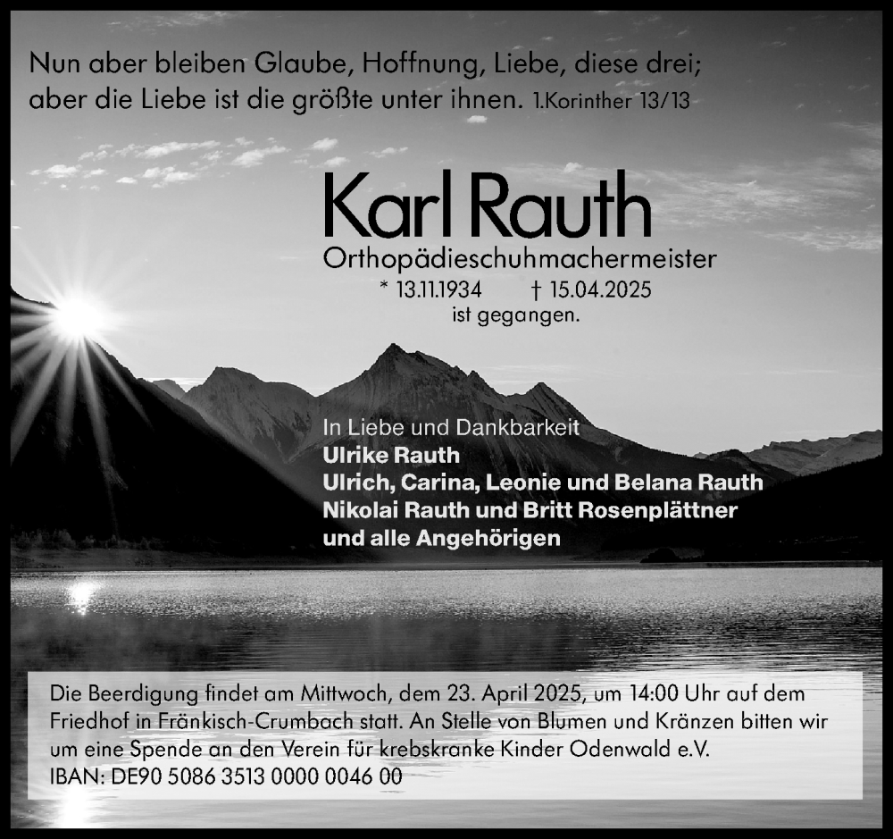  Traueranzeige für Karl Rauth vom 19.04.2025 aus Odenwälder Echo