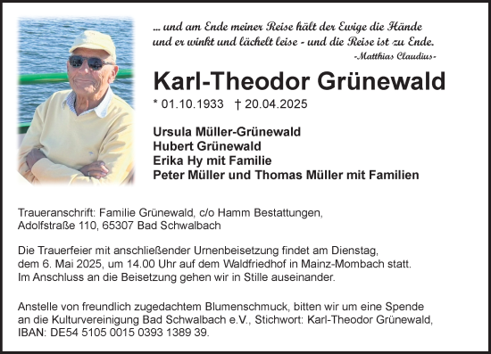 Traueranzeige von Karl-Theodor Grünewald von Allgemeine Zeitung Mainz