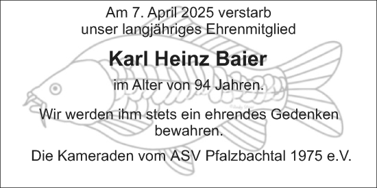 Traueranzeige von Karl Heinz Baier von Starkenburger Echo