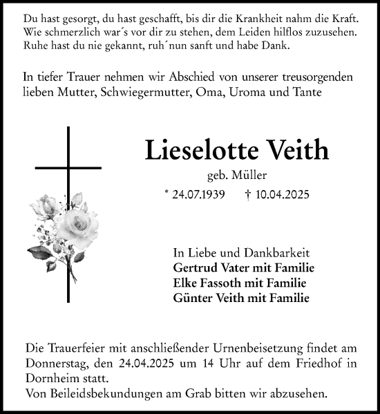 Traueranzeige von Lieselotte Veith von Groß-Gerauer Echo