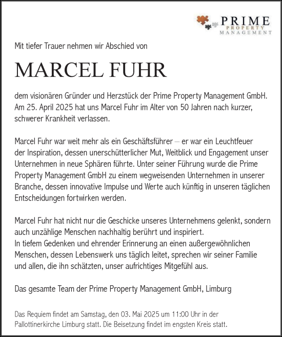 Traueranzeige von Marcel Fuhr von Nassauische Neue Presse