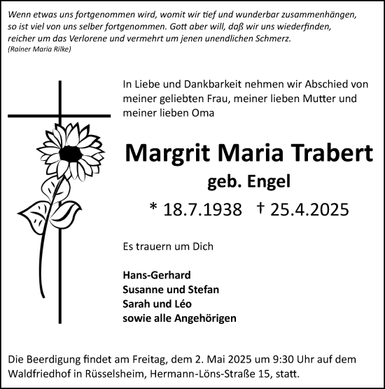 Traueranzeige von Margrit Maria Trabert von Rüsselsheimer Echo