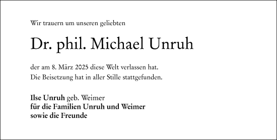 Traueranzeige von Michael Unruh von Wiesbadener Kurier