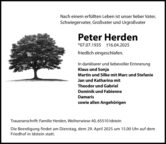 Traueranzeige von Peter Herden von Idsteiner Land/Untertaunus