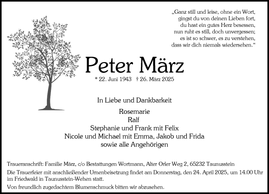 Traueranzeige von Peter März von Wiesbadener Kurier
