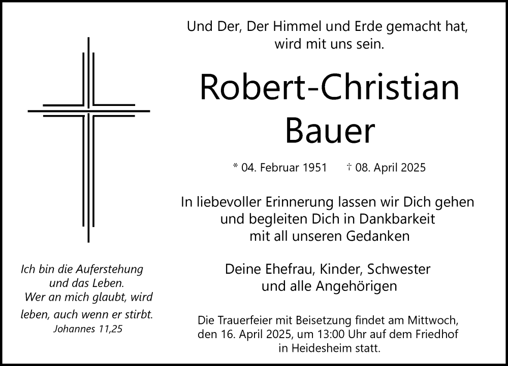  Traueranzeige für Robert-Christian Bauer vom 12.04.2025 aus Allgemeine Zeitung Mainz