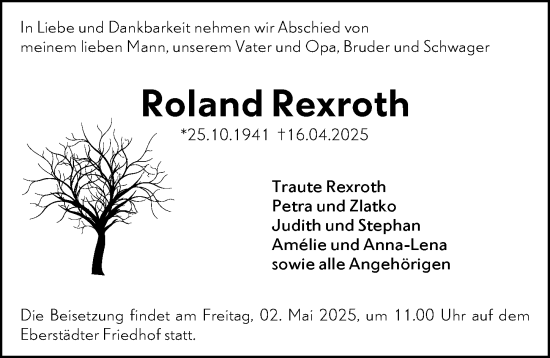 Traueranzeige von Roland Rexroth von Darmstädter Echo