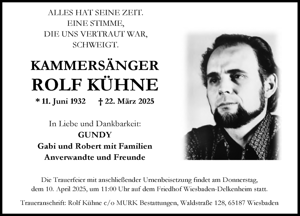  Traueranzeige für Rolf Kühne vom 05.04.2025 aus Wiesbadener Kurier