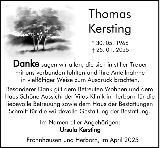 Traueranzeige von Thomas Kersting von Dill Block