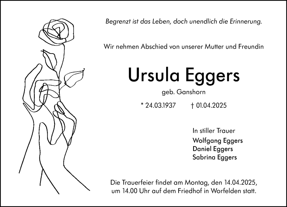  Traueranzeige für Ursula Eggers vom 12.04.2025 aus Groß-Gerauer Echo