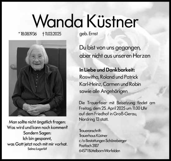 Traueranzeige von Wanda Küstner von Groß-Gerauer Echo