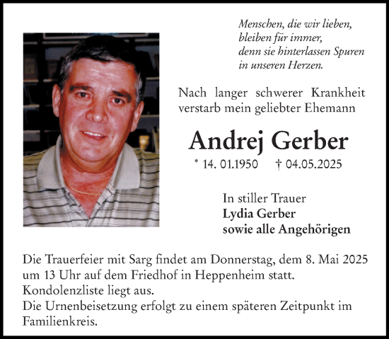Traueranzeige von Andrej Gerber von Starkenburger Echo
