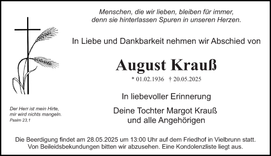 Traueranzeige von August Krauß von Odenwälder Echo