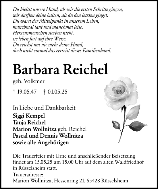 Traueranzeige von Barbara Reichel von Rüsselsheimer Echo