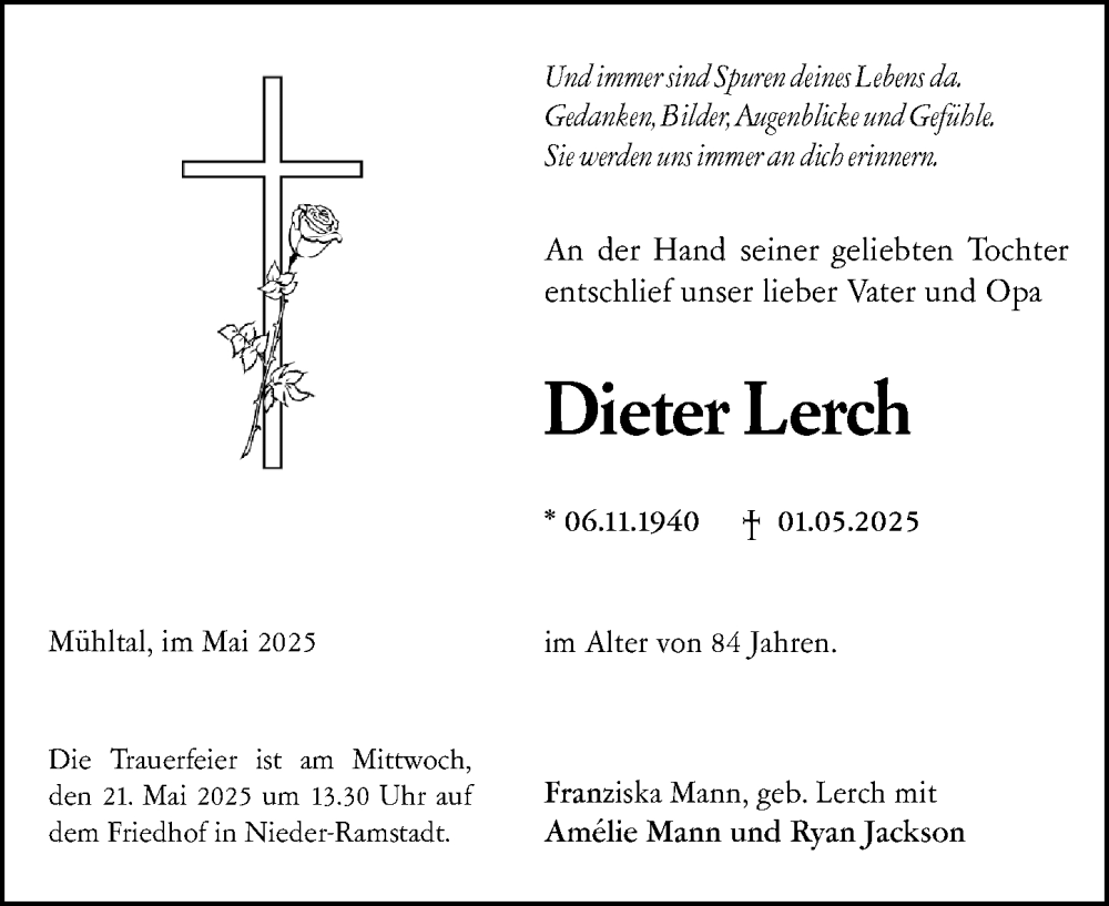  Traueranzeige für Dieter Lerch vom 10.05.2025 aus Darmstädter Echo
