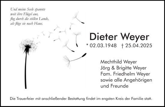 Traueranzeige von Dieter Weyer von Allgemeine Zeitung Rheinhessen-Nahe