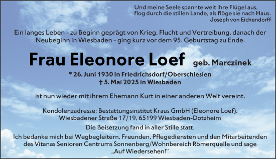 Traueranzeige von Eleonore Loef von Wiesbadener Kurier