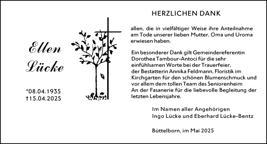 Traueranzeige von Ellen Lücke von Groß-Gerauer Echo