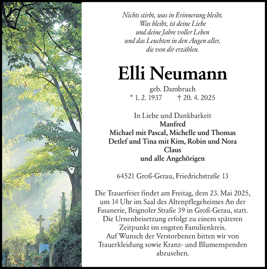 Traueranzeige von Elli Neumann von Groß-Gerauer Echo