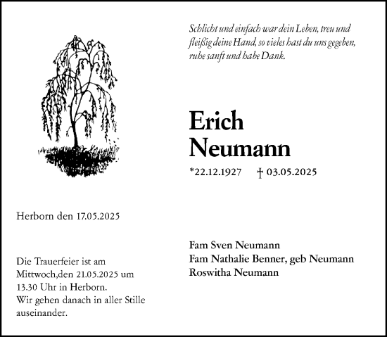 Traueranzeige von Erich Neumann von Dill Block