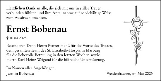 Traueranzeige von Ernst Bobenau von Hinterländer Anzeiger