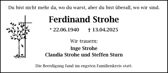 Traueranzeige von Ferdinand Strohe von Allgemeine Zeitung Mainz