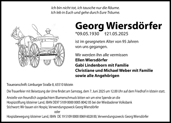 Traueranzeige von Georg Wiersdörfer von Idsteiner Land/Untertaunus