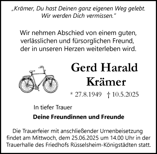 Traueranzeige von Gerd Harald Krämer von Rüsselsheimer Echo