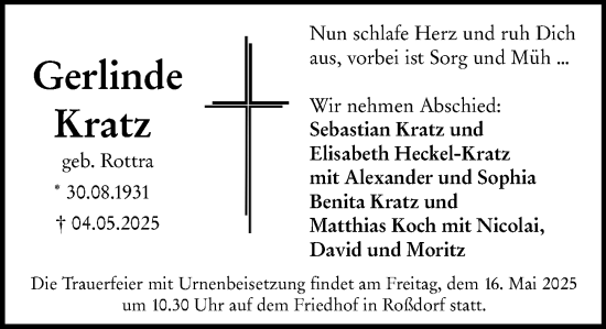 Traueranzeige von Gerlinde Kratz von Darmstädter Echo