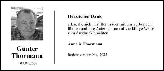 Traueranzeige von Günter Thormann von Allgemeine Zeitung Mainz