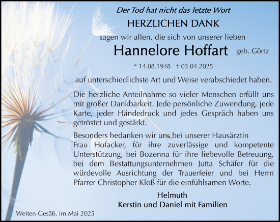 Traueranzeige von Hannelore Hoffart von Odenwälder Echo