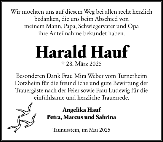 Traueranzeige von Harald Hauf von Wiesbadener Kurier