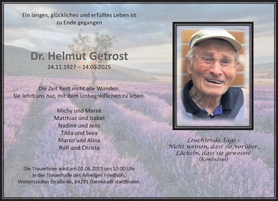 Traueranzeige von Helmut Getrost von Darmstädter Echo