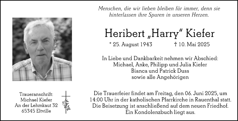  Traueranzeige für Heribert Kiefer vom 17.05.2025 aus Wiesbadener Kurier