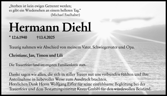 Traueranzeige von Hermann Diehl von Wiesbadener Kurier