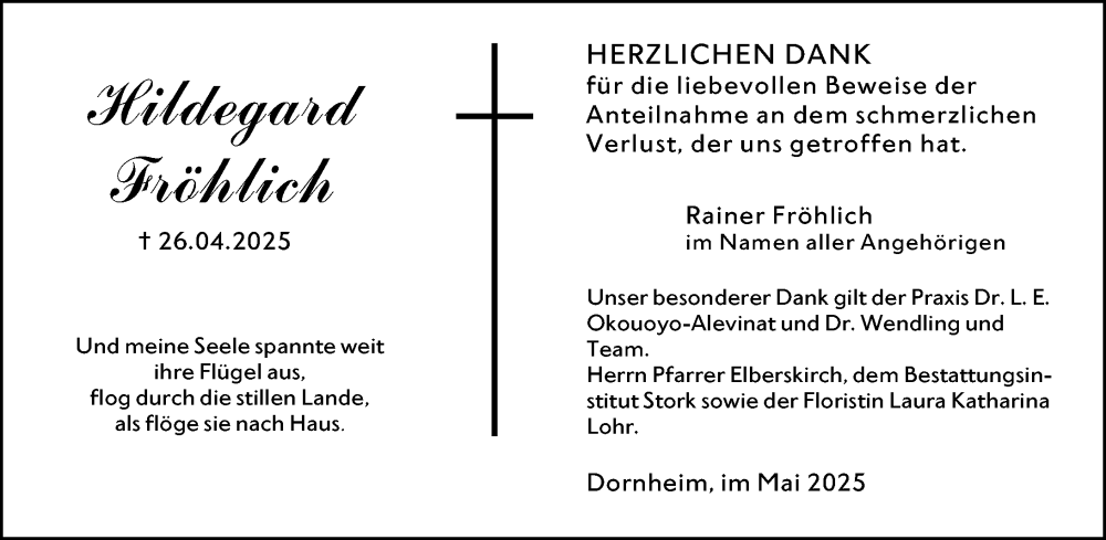  Traueranzeige für Hildegard Fröhlich vom 24.05.2025 aus Groß-Gerauer Echo