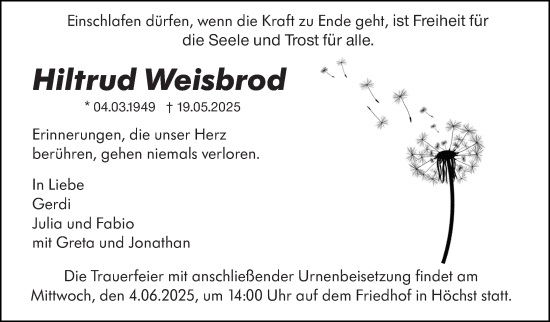 Traueranzeige von Hiltrud Weisbrod von Odenwälder Echo