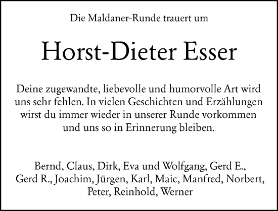 Traueranzeige von Horst-Dieter Esser von Wiesbadener Kurier